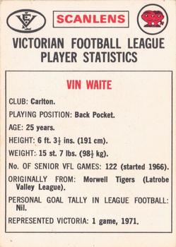 1974 Scanlens VFL #56 Vin Waite Back